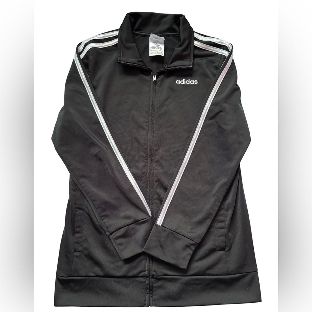 Adidas Youth Unisex Black Track Jacket Size M (10/12) Classic 3 Stripes Full Zip